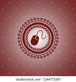 mouse icon inside retro style red emblem