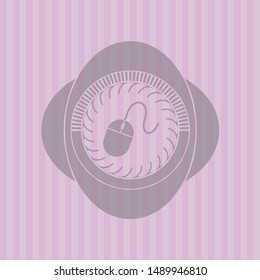 mouse icon inside retro style pink emblem