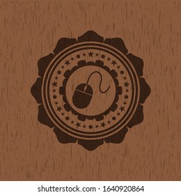 mouse icon inside retro wood emblem