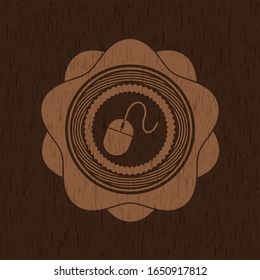mouse icon inside retro wood emblem