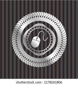 mouse icon inside silver emblem or badge