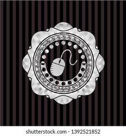 mouse icon inside silver emblem or badge