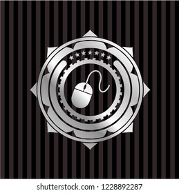 mouse icon inside silvery badge or emblem