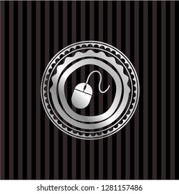 mouse icon inside silvery emblem or badge