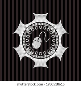 mouse icon inside silvery shiny emblem. 