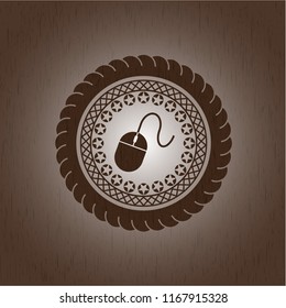 mouse icon inside vintage wood emblem