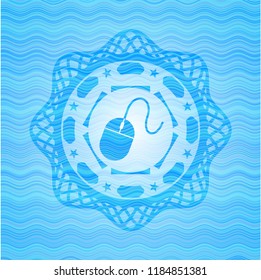 mouse icon inside water badge background.