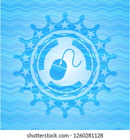 mouse icon inside water concept badge background.