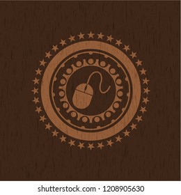 mouse icon inside wooden emblem. Vintage.