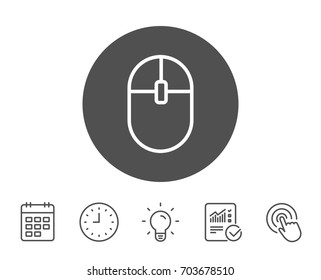 Ð¡omputer Mouse icon. Internet surf device sign. PC equipment symbol. Report, Clock and Calendar line signs. Light bulb and Click icons. Editable stroke. Vector