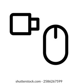   Mouse icon. linear style mark for mobile and web design concepts. Outline vector icon of mouse and usb adapter. Symbol, logo illustration. 
