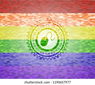 mouse icon on mosaic background with the colors of the LGBT flag