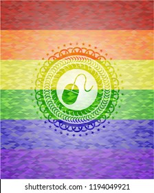 mouse icon on mosaic background with the colors of the LGBT flag