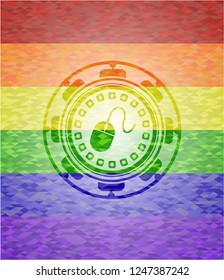 mouse icon on mosaic background with the colors of the LGBT flag