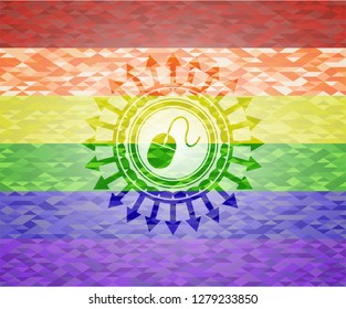 mouse icon on mosaic background with the colors of the LGBT flag