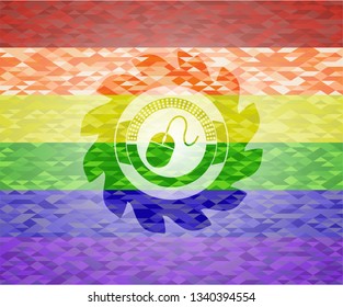 mouse icon on mosaic background with the colors of the LGBT flag