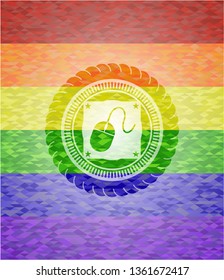 mouse icon on mosaic background with the colors of the LGBT flag