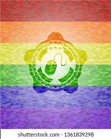 mouse icon on mosaic background with the colors of the LGBT flag