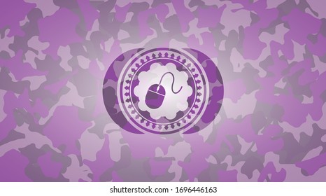 mouse icon on pink and purple camouflage texture