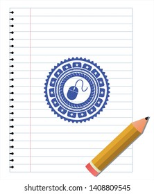 mouse icon with pen strokes. Blue ink. Vector Illustration. Detailed.