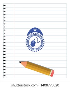 mouse icon pen strokes emblem. Blue ink. Vector Illustration. Detailed.