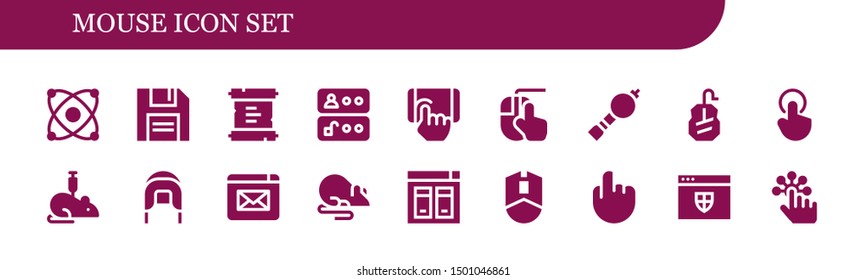 mouse icon set. 18 filled mouse icons.  Collection Of - Electron, Diskette, Scroll, Access, Tap, Clicking, Bladder pipe, Mouse, Rat, Coif, Website