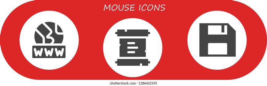  mouse icon set. 3 filled mouse icons. Simple modern icons about  - Www, Scroll, Diskette