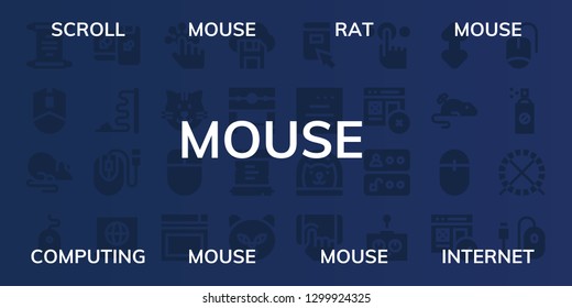  mouse icon set. 32 filled mouse icons. on blue background style Simple modern icons about  - Scroll, Mouse, Rat, Computing, Internet, Tap, Cat, Website, Diskette, Pillory, Click