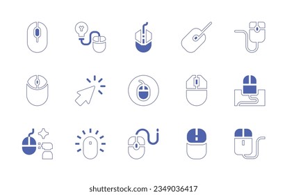 Conjunto de iconos del ratón. Curso de línea de estilo duotónico y negrita. Ilustración vectorial. Contiene equipo, ratón, idea, cursor, pulsador.
