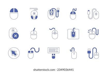 Mouse icon set. Duotone style line stroke and bold. Vector illustration. Containing mouse, clicker, cursor, computer, keyboard.
