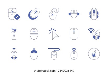 Conjunto de iconos del ratón. Curso de línea de estilo duotónico y negrita. Ilustración vectorial. Contiene equipo, ratón, clic, clic, inalámbrico, cámara.