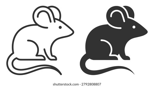 mouse icon set, outline and solid style, animal symbol for web and graphic design on transparent background