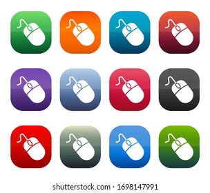 Icono del ratón botones cuadrados brillantes conjunto diseño de ilustración aislado en fondo blanco