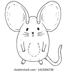 Mouse icon. Vector illustration of a cute little mouse with big ears. Hand drawn cartoon mouse.