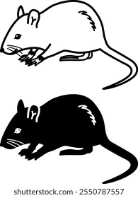 Iconos del ratón. Ilustración vectorial en blanco y negro. Roedor, mamífero. Rata, Gerbil. Para el diseño de libros para colorear. Concepto de animales domésticos