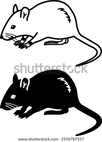 Mouse Icons. Black and White Vector Illustration. Rodent, Mammal. Rat, Gerbil. For Coloring Book Design. Domestic Animals Concept