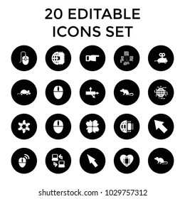 Mouse icons. set of 20 editable filled mouse icons such as pointing, arrow, hands, cpu planet, laptop connection, pointer. best quality mouse elements in trendy style.