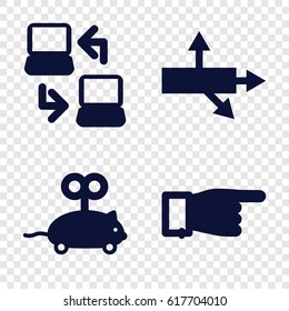 Mouse icons set. set of 4 mouse filled icons such as mouse toy, pointing, laptop connection