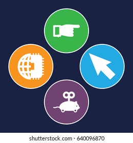 Mouse icons set. set of 4 mouse filled icons such as mouse toy, pointing, cpu planet