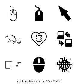 Mouse icons. set of 9 editable filled and outline mouse icons such as mouse, cpu planet, laptop connection, pointer, cpu in heart