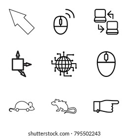 Mouse icons. set of 9 editable outline mouse icons such as pointing, cpu planet, laptop connection, pointer