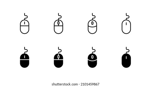 Los iconos del ratón se configuran. haga clic en firmar y símbolo. vector de icono de puntero.