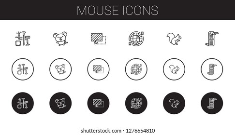 mouse icons set. Collection of mouse with components, drag, internet, squirrel, scroll. Editable and scalable mouse icons.