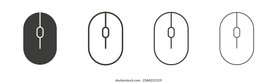 Mouse icons set. Liner outlined and flat black color
