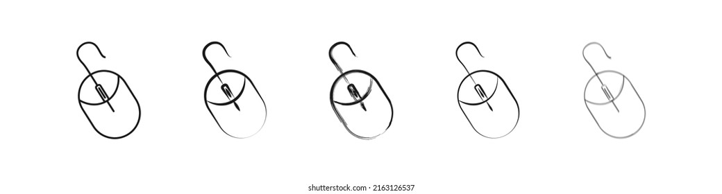 Mouse icons. Set of vector graphics drawings of computer mice with black lines on a white background.