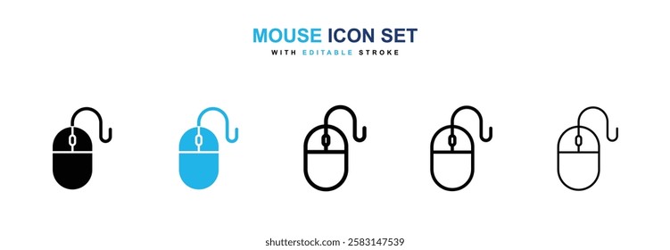 Mouse icons vector collection in black and blue colors on white background