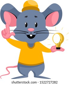 Mouse with idea, illustration, vector on white background.