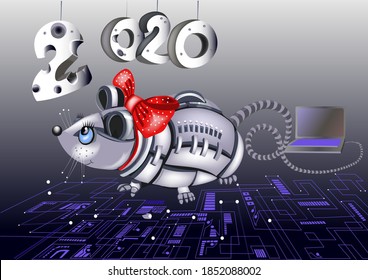 Mouse. Illustration of a mouse made from computer parts. Mouse robot.