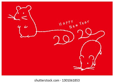 Mouse illustration for New Year's Day. 2020 new year's card.