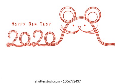 Mouse illustration for New Year's Day. Mizuhiki illustration for 2020.decorative Japanese cord made from twisted paper. paper strings.2020 new year's card.
